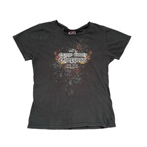 Y2k Orange County Choppers OCC Baby Tee T Shirt Black Womens Large Biker Moto